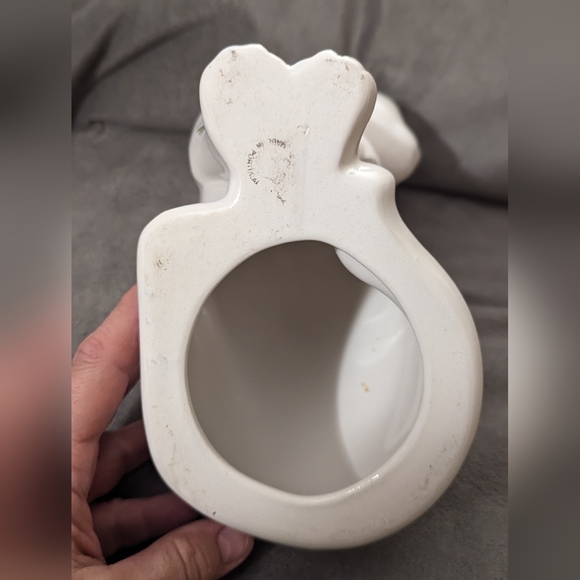 Elpa Alcobaca Portugal White Ceramic Painted Spring Flowers Blue Jewel Eyes Cat - Picture 6 of 8